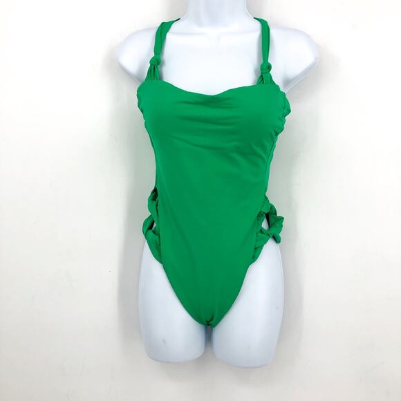 BECCA Baja Mar One Piece Swimsuit Small Green Verde Bow Side Open Back NWT - Picture 5 of 11
